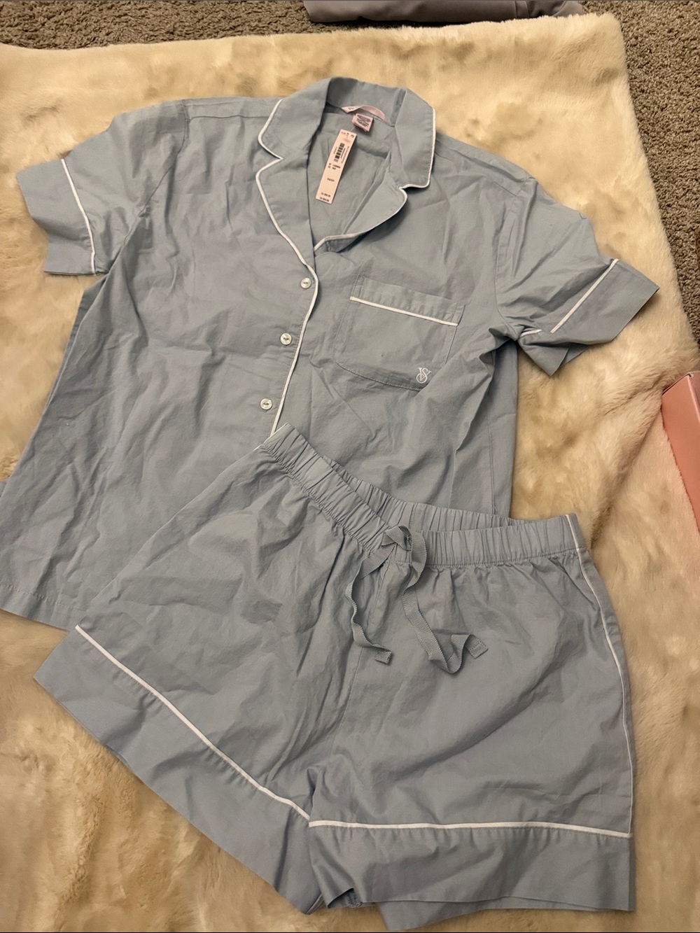 Victoria's Secret Light Blue Short-Sleeve Pajama Set with White Piping